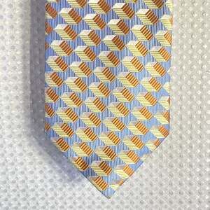 Bocara 100% Silk Handmade Geometric Squares Men's Necktie - Orange and Navy Blue